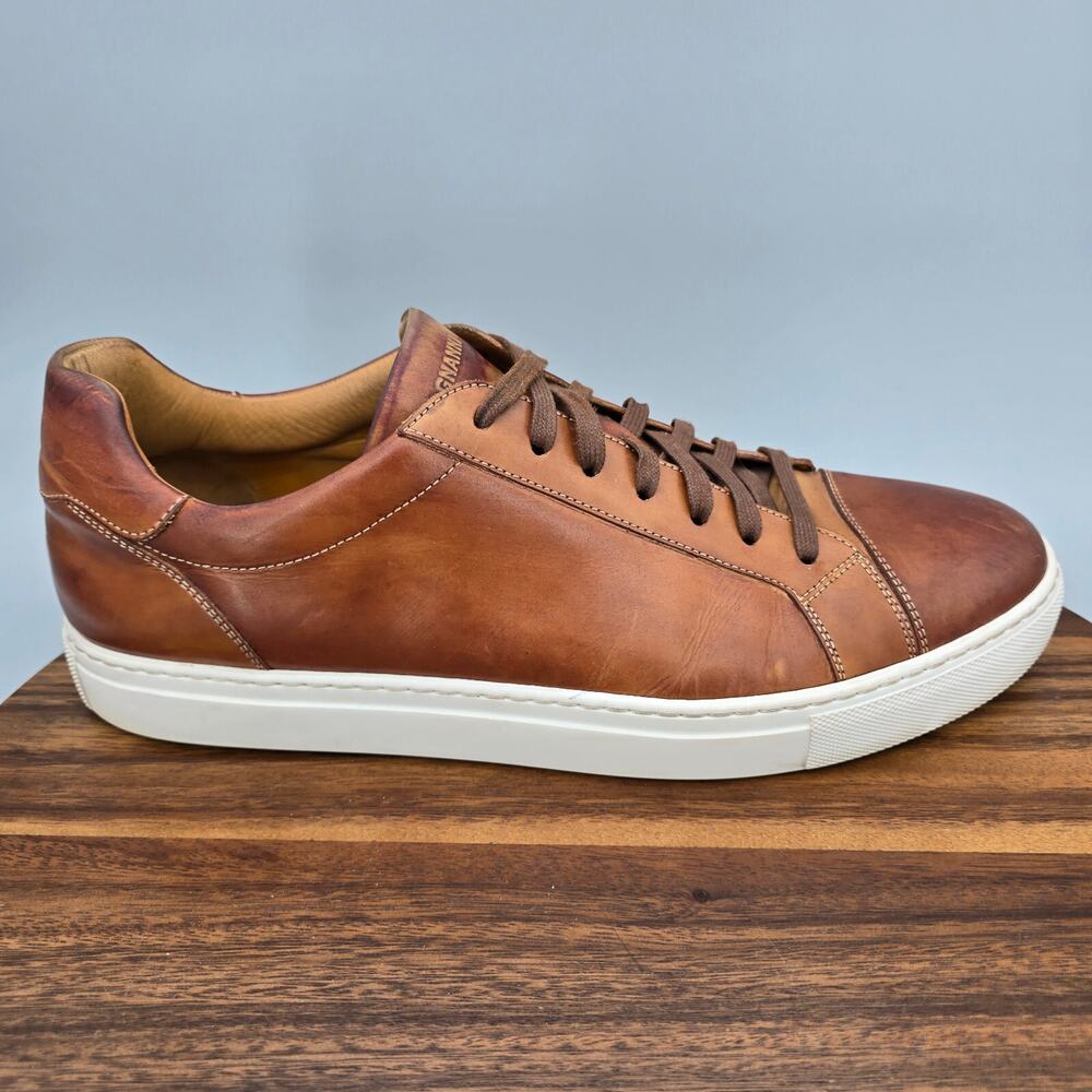 Magnanni Cuervo Shoes Men's 13 M Brown Leather Low Top Lace Up Casual Sneakers